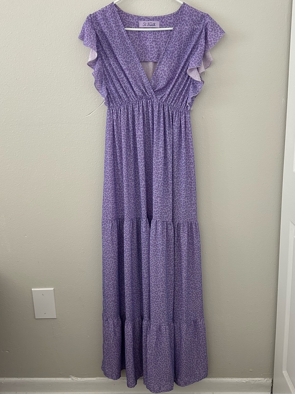 MC2 Saint Barth Purple Leopard Animal Print Tiered Maxi Dress Sz M Made in Italy